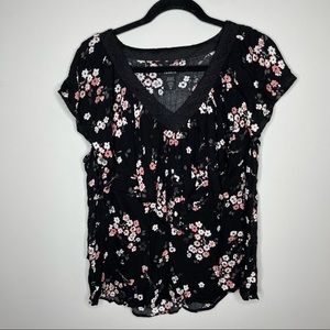 Torrid Floral Print Ruffle Black Blouse